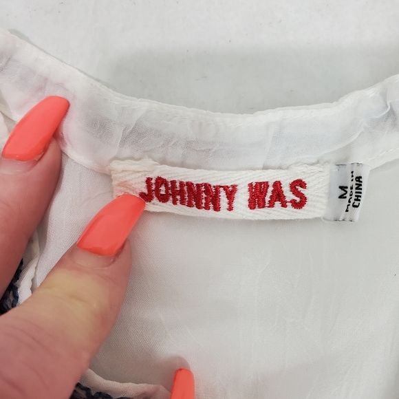 Johnny Was Tunic Top Embroidered Moji In White Boho Flowy Semi Sheer Size M - Picture 9 of 12